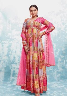 Pink Embroidered Blended Gown