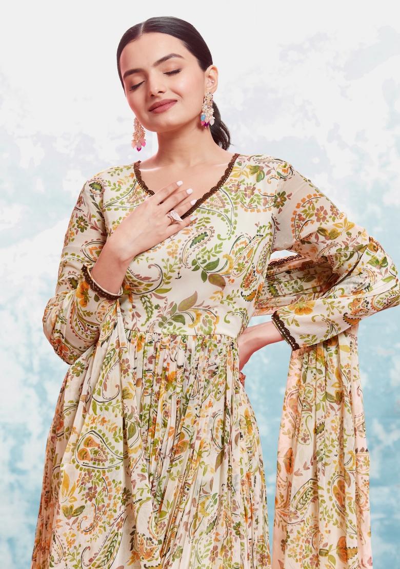 Peachish Pink Embroidered Blended Gown - Indya