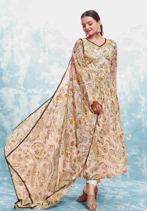 Peachish Pink Embroidered Blended Gown