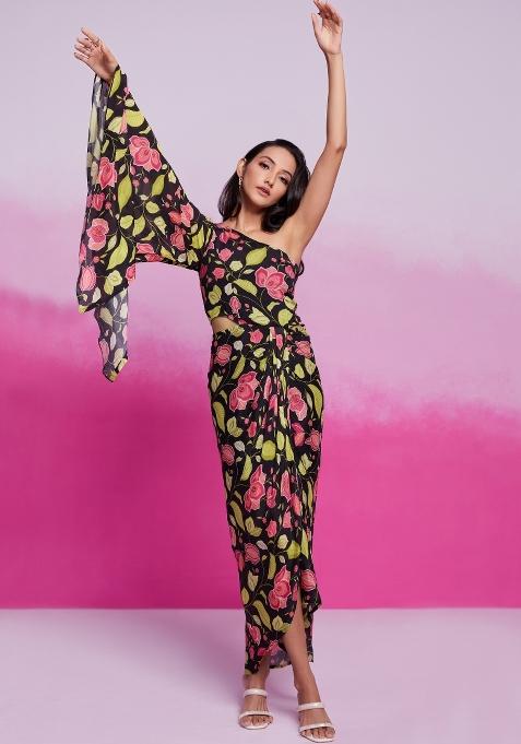 Black Embroidered Blended Co Ord Set