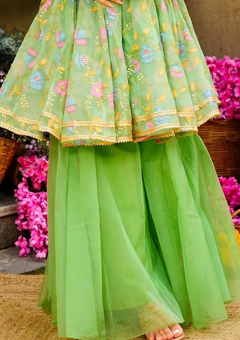Green Embroidered Blended Salwar Kameez - Indya