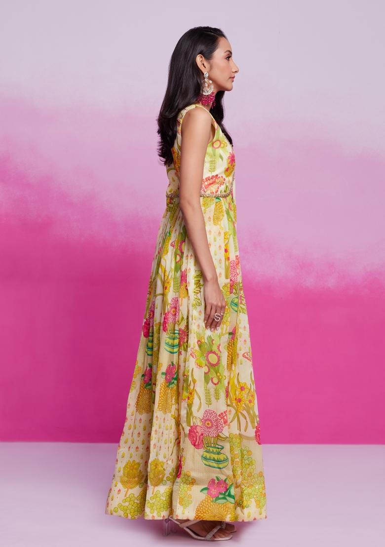 Multicolor Embroidered Blended Gown - Indya