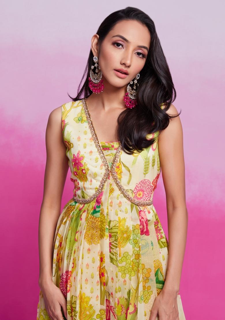 Multicolor Embroidered Blended Gown - Indya