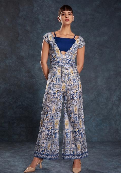 Multicolor Embroidered Blended Jump Suit