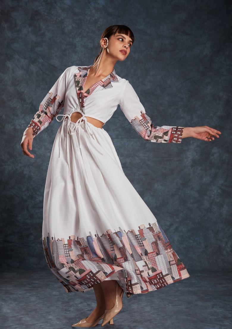 Multicolor Embroidered Blended Gown - Indya