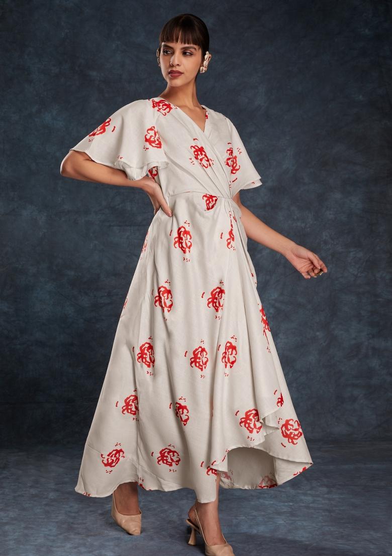 White Embroidered Blended Gown - Indya