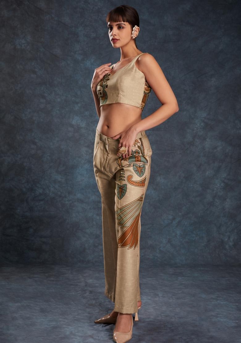 Brown Embroidered Blended Fusion Set - Indya