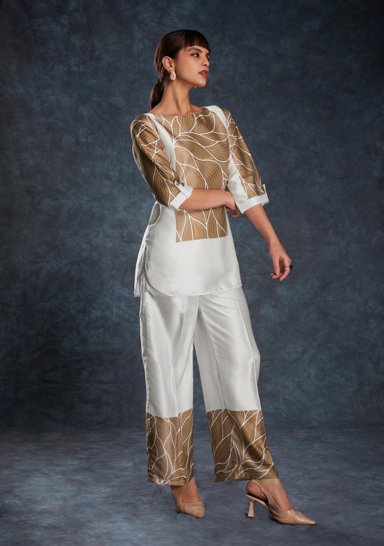 White Embroidered Blended Co Ord Set - Indya