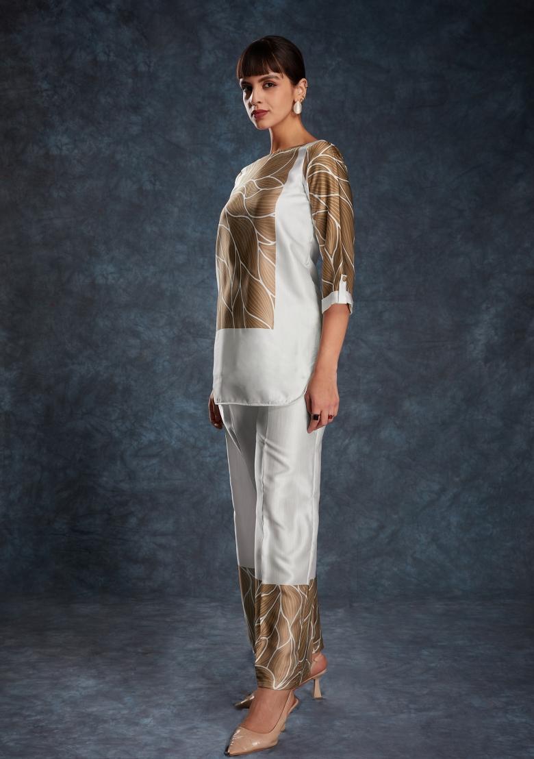 White Embroidered Blended Co Ord Set