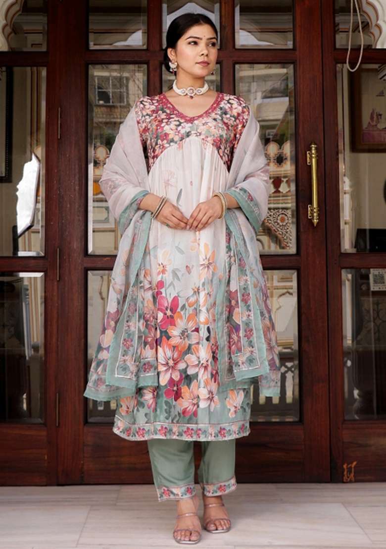 Maroon Embroidered Muslin A Line Kurta Set - Indya
