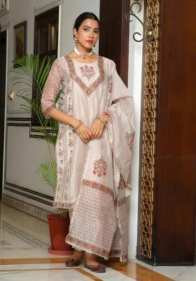 Grey Gota Patti Chanderi Suit Set