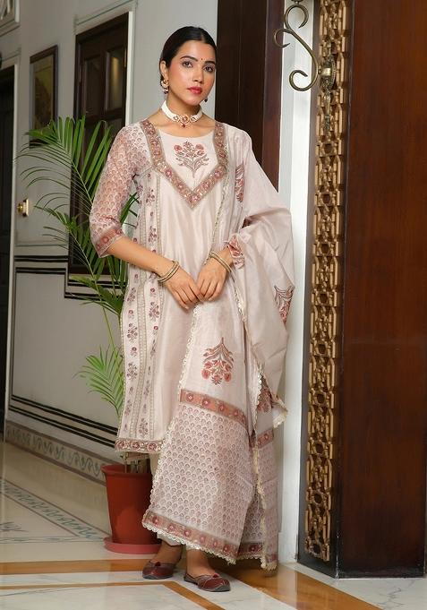 Grey Gota Patti Chanderi Suit Set