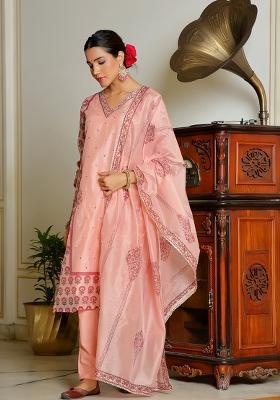 Orange Mirror Work Chanderi Suit Set