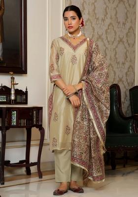 Green Zari Work Chanderi Suit Set