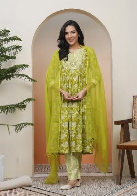 Green Mirror Work Cotton Suit Set