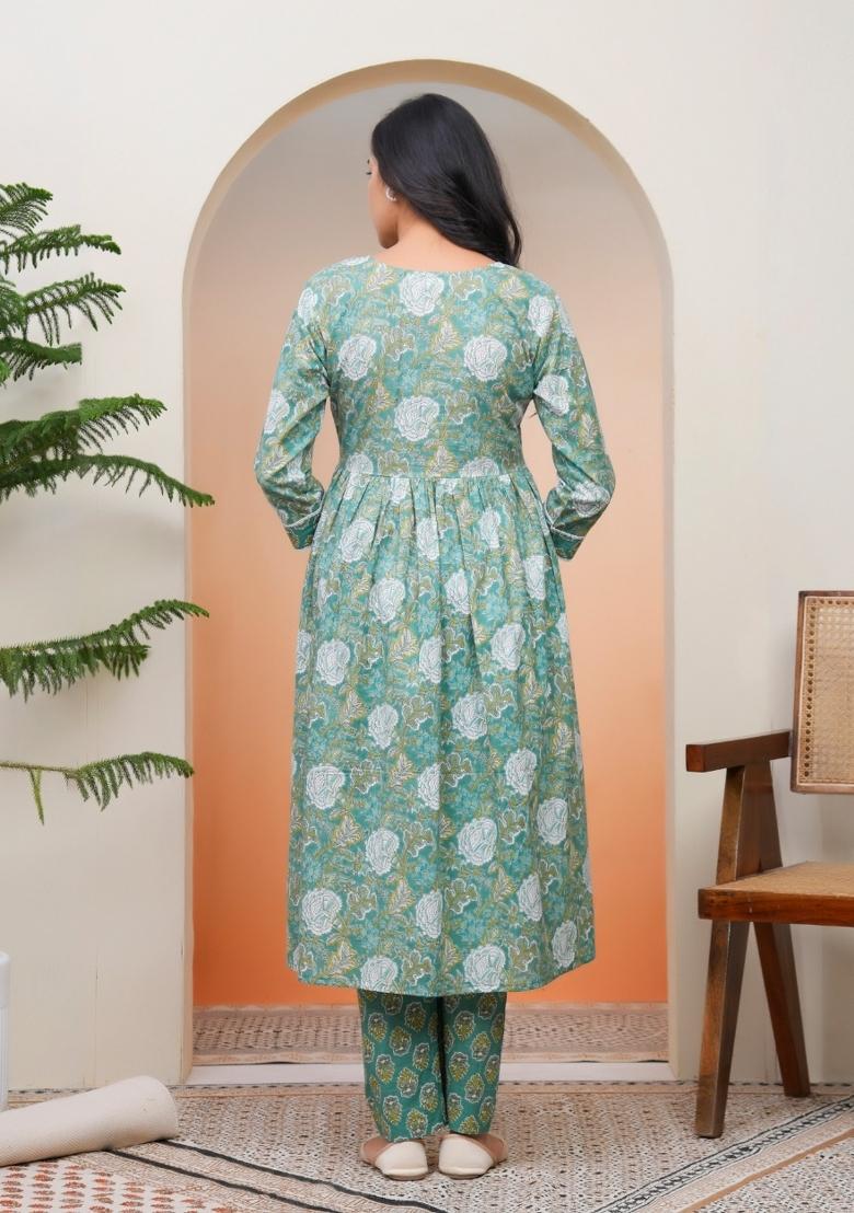 Firozi Thread Work Cotton Suit Set