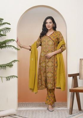 Mustard Zari Cotton Suit Set