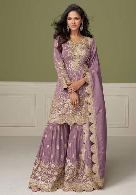 Lilac Embroidered Simar Silk Salwar Kameez