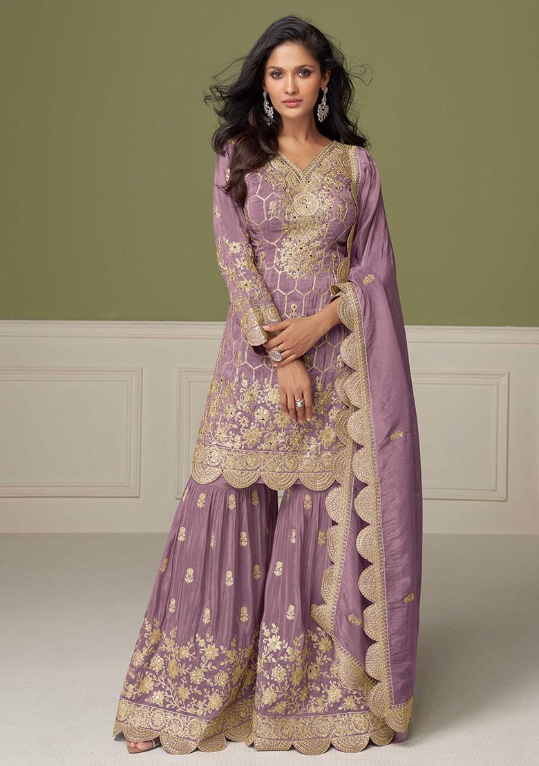 Lilac Embroidered Simar Silk Salwar Kameez