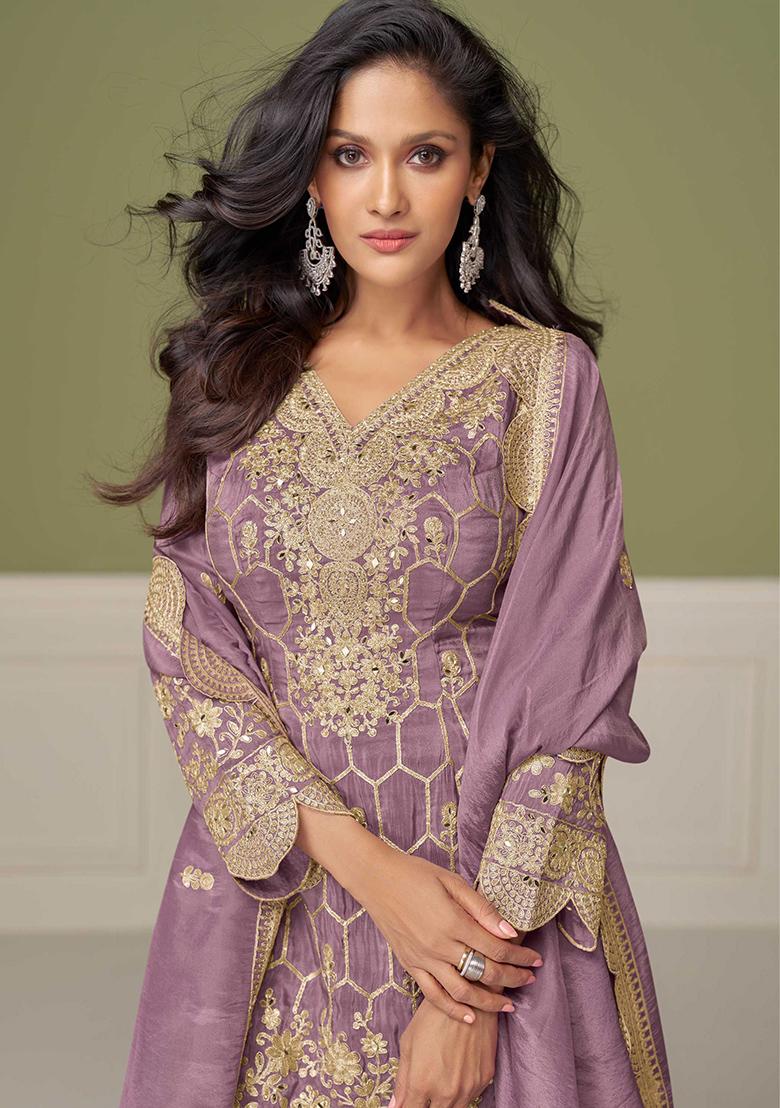 Lilac Embroidered Simar Silk Salwar Kameez