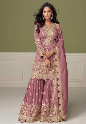 Mauve Embroidered Simar Silk Salwar Kameez