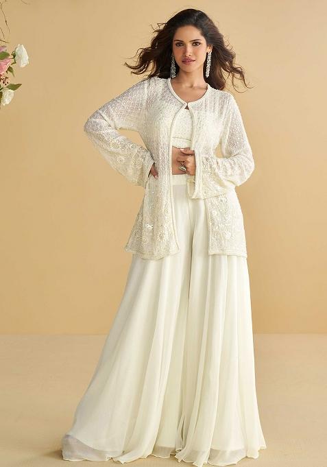 White Embroidered Georgette Salwar Kameez