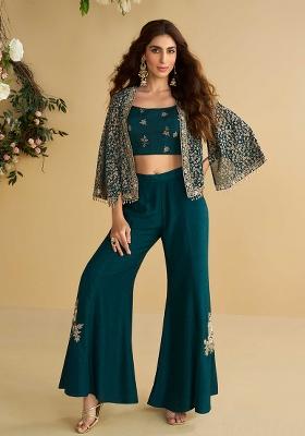 Navy Blue Embroidered Silk Salwar Kameez