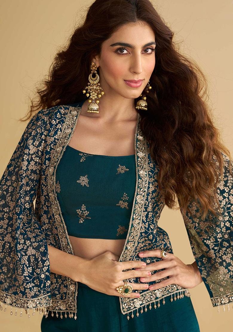 Navy Blue Embroidered Silk Salwar Kameez