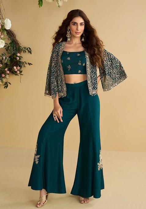 Navy Blue Embroidered Silk Salwar Kameez