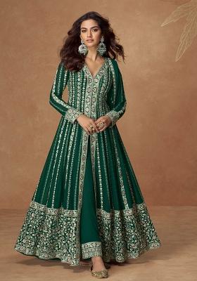 Green Embroidered Chinon Salwar Kameez