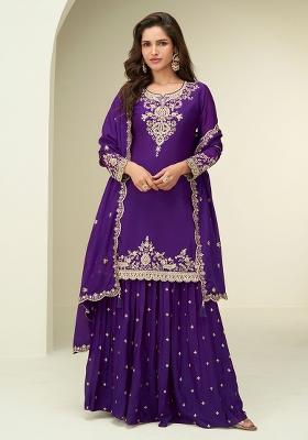 Purple Embroidered Chinon Salwar Kameez