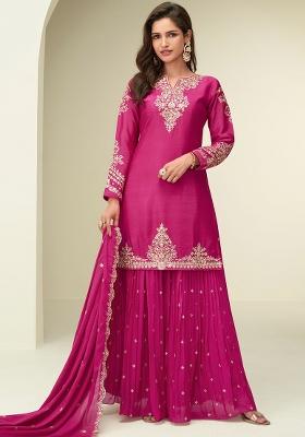 Pink Embroidered Chinon Salwar Kameez