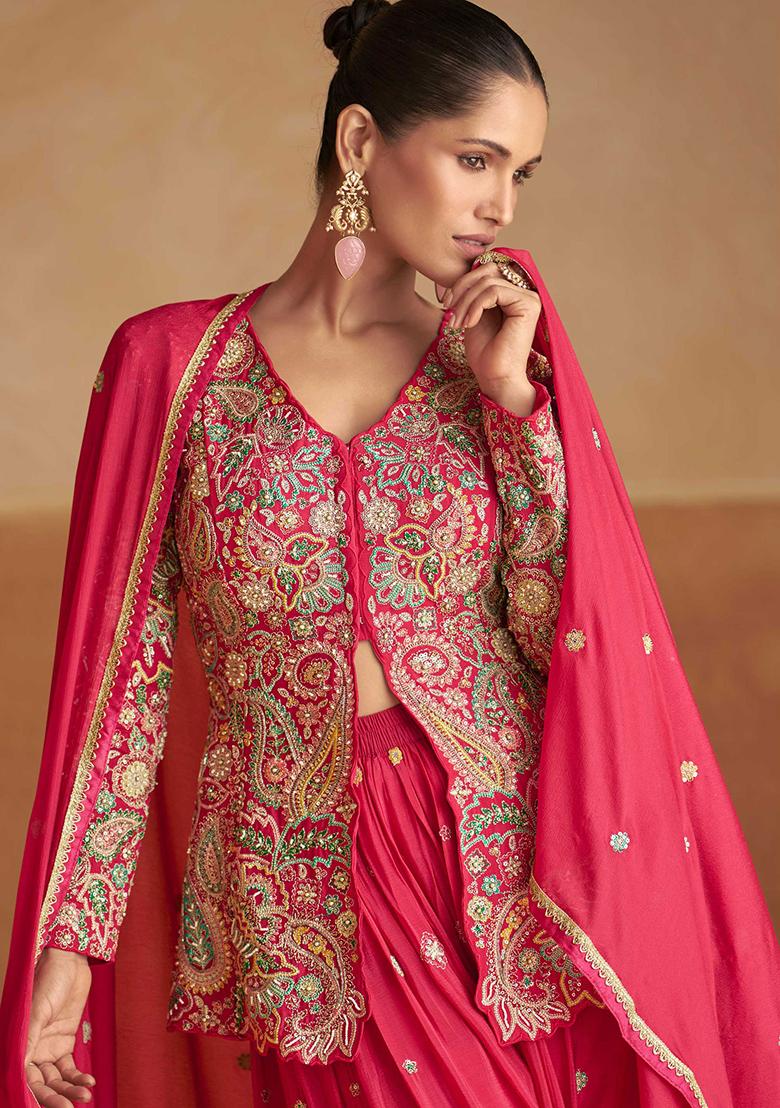 Pink Embroidered Chinon Salwar Kameez - Indya