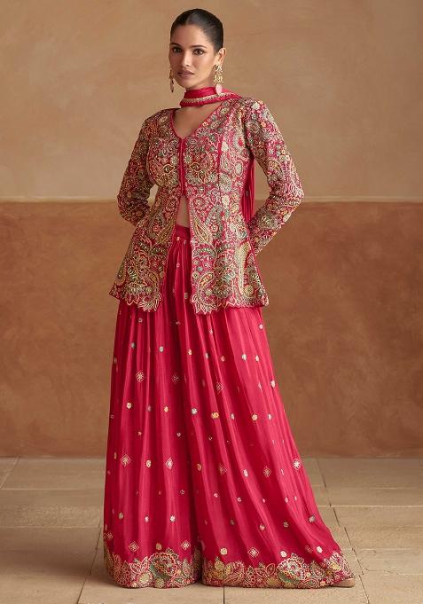 Pink Embroidered Chinon Salwar Kameez
