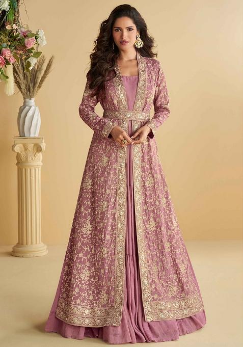 Pink Embroidered Chinon Salwar Kameez