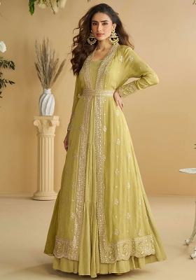 Light Yellow Embroidered Chinon Salwar Kameez