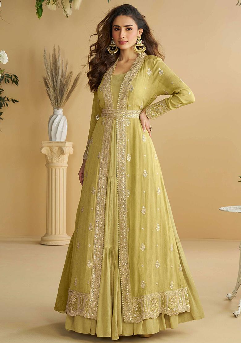 Light Yellow Embroidered Chinon Salwar Kameez