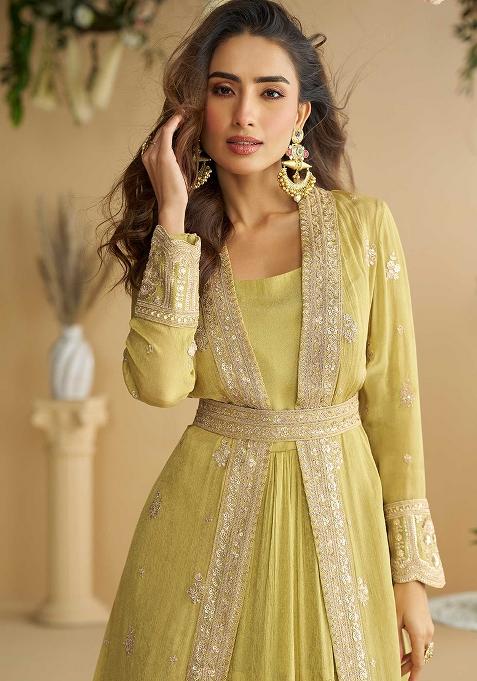 Light Yellow Embroidered Chinon Salwar Kameez