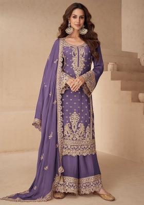 Lavender Embroidered Chinon Salwar Kameez
