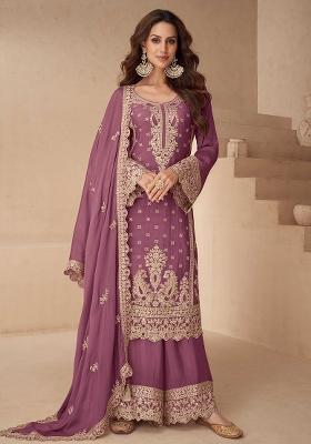 Lilac Embroidered Chinon Salwar Kameez