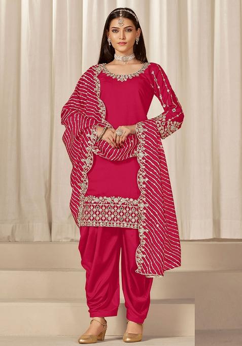 Red Embroidered Silk Punjabi Suit — view on Indya