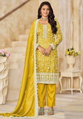 Yellow Embroidered Organza Salwar Kameez