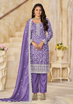Purple Embroidered Organza Salwar Kameez