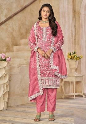 Pink Embroidered Organza Salwar Kameez