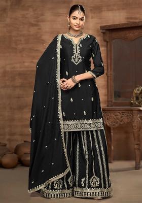 Black Embroidered Chinon Salwar Kameez