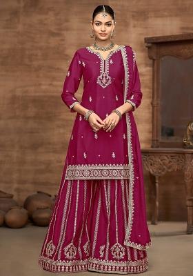 Rani Pink Embroidered Chinon Salwar Kameez