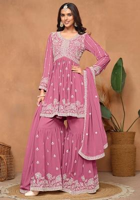 Pink Embroidered Georgette Salwar Kameez