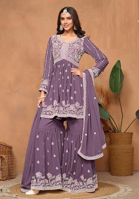 Purple Embroidered Georgette Salwar Kameez