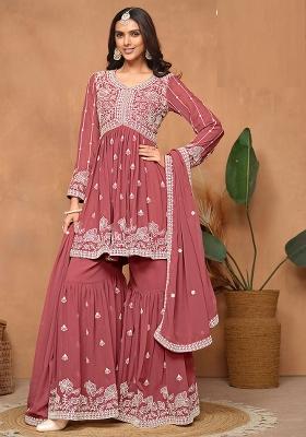 Rose Gold Embroidered Georgette Salwar Kameez