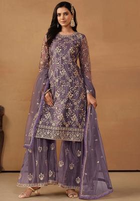 Purple Embroidered Net Salwar Kameez